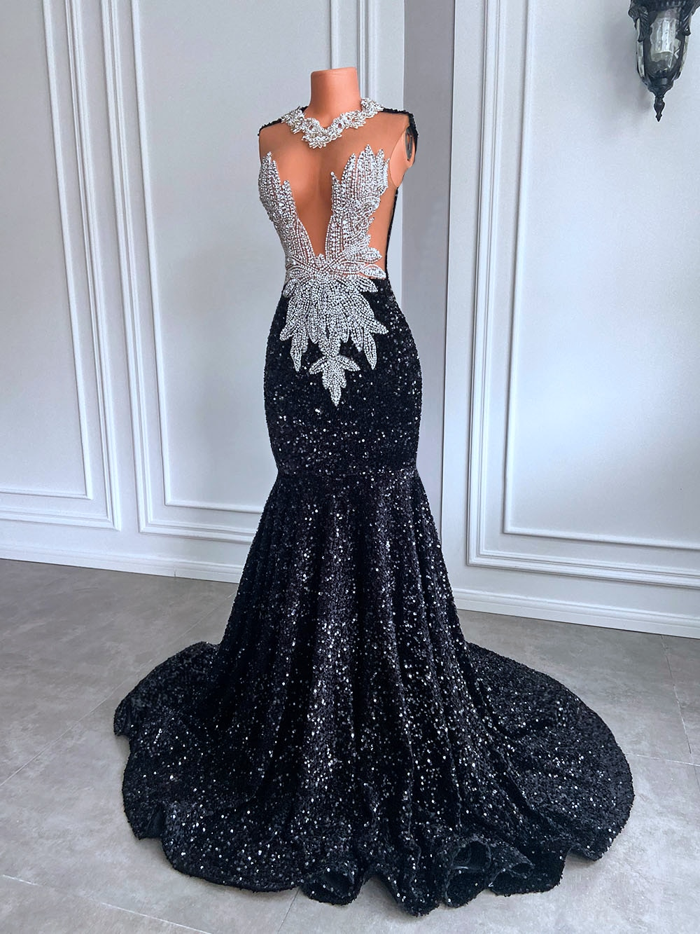 Vestidos de fiesta negros largos, sexys, estilo sirena, de lujo, con cuentas brillantes y lentejuelas de diamantes, para chicas africanas, vestidos formales de gala para graduación.