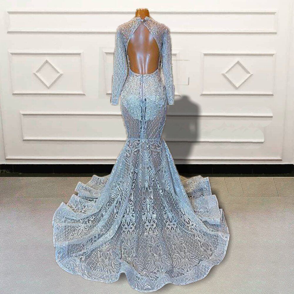 Robe de soirée longue sirène noire de luxe pour femmes, paillettes scintillantes, perles, manches longues, col en V, robe de soirée formelle personnalisée