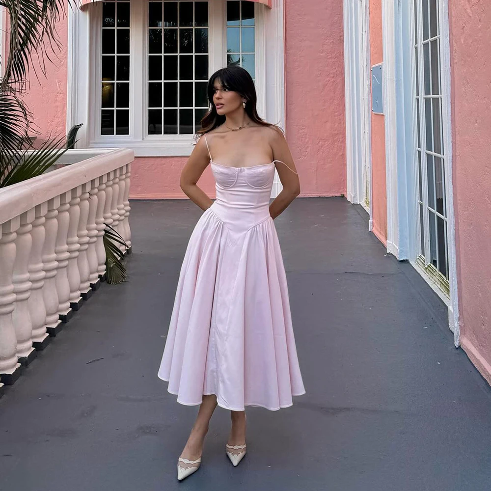 Robe d'été rose, nouveautés, bretelles spaghetti, élégante, mi-longue, vêtements sexy pour femmes