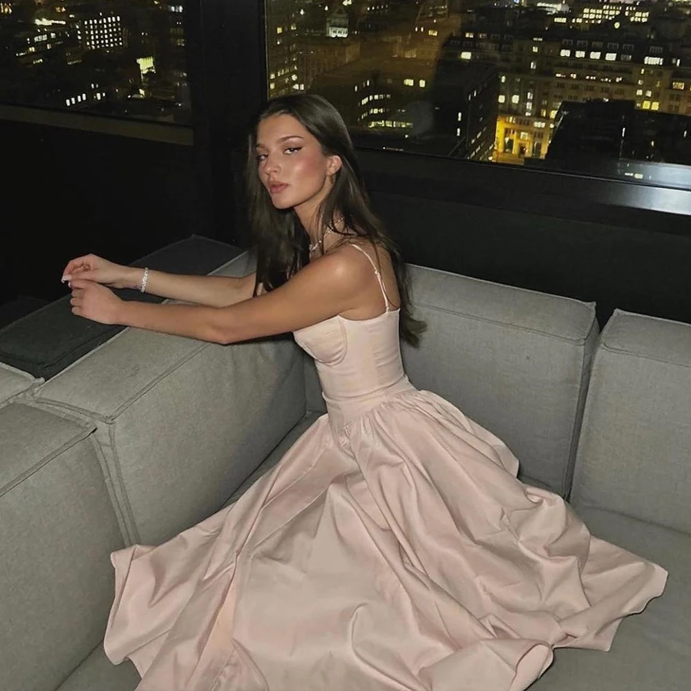 Robe d'été rose, nouveautés, bretelles spaghetti, élégante, mi-longue, vêtements sexy pour femmes