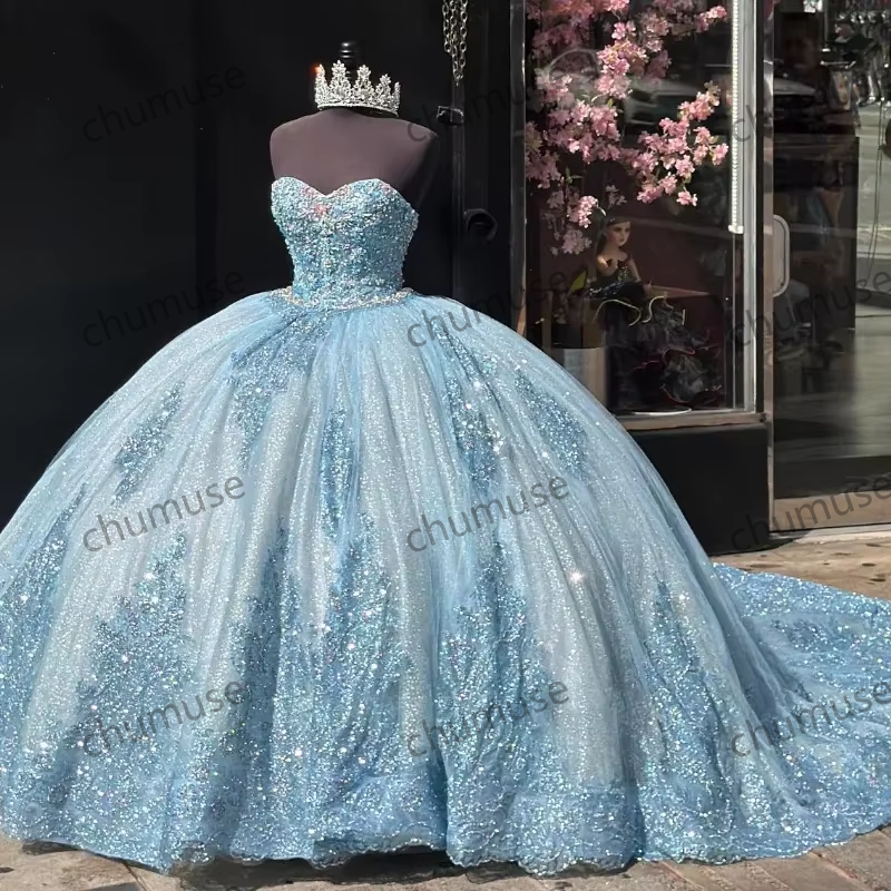 Vestido de fiesta con apliques dorados, encaje y cuentas, para quinceañeras, personalizado