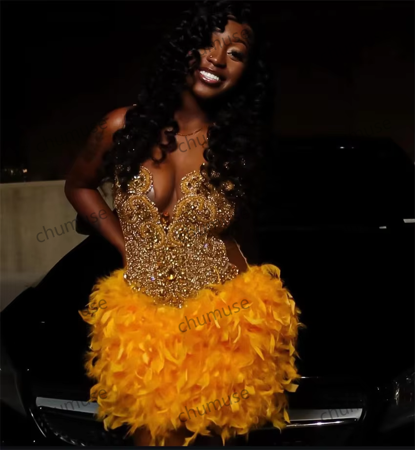 Robes de bal courtes dorées de luxe pour filles noires