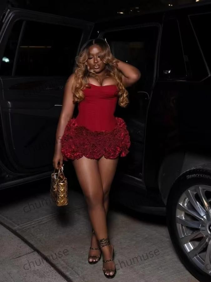 Robe de bal courte rouge sexy pour fille noire, mini robe de cocktail, robe de fête d'anniversaire de luxe