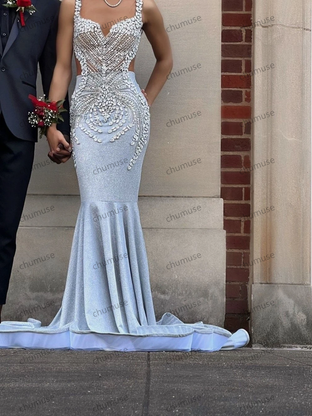 فساتين سهرة برقبة دائرية، فستان زفاف أنيق على شكل بوق، فساتين زفاف عتيقة بطول الأرض