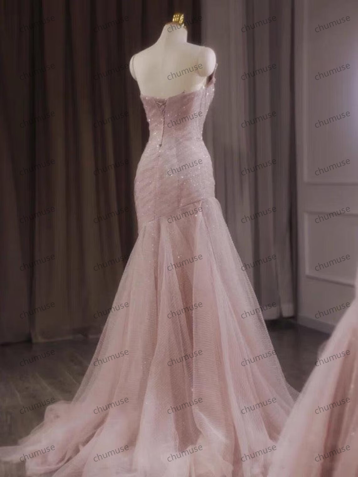 Robe longue de soirée en dentelle à paillettes roses, robe de bal à traîne, robe de soirée, robe de demoiselle d'honneur, robe de mariée, robe sirène