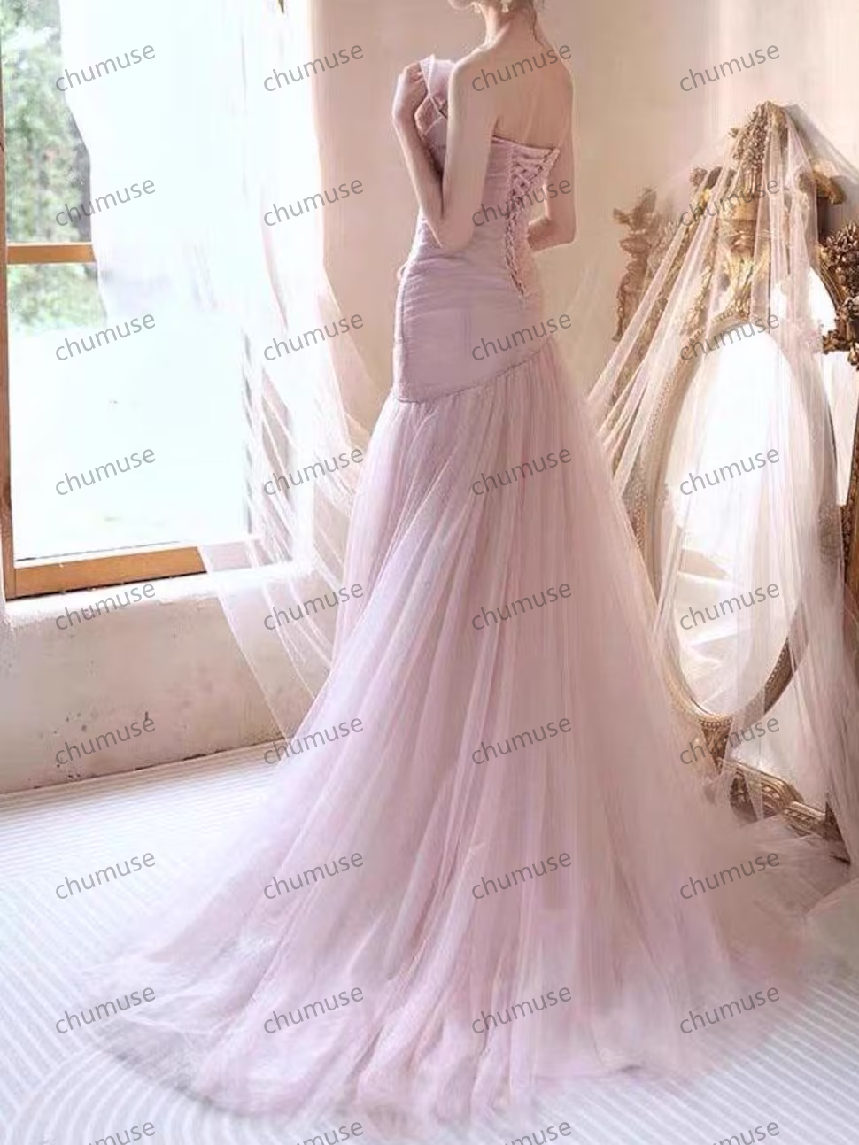 Robe longue de soirée en dentelle à paillettes roses, robe de bal à traîne, robe de soirée, robe de demoiselle d'honneur, robe de mariée, robe sirène