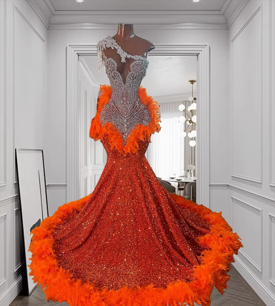 Glitter Orange Prom Dresses 2025 Crystal Beading Gems Graduation Sequi – CHUMUSE Glitter Orange Prom Dresses 2025 Crystal Beading Gems Graduation Sequi – CHUMUSE