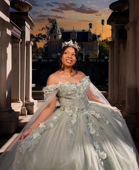 2025 Princess Ball Gown Off Shoulder Quinceanera Prom Evening Formal Dresses with Cape Retro Wedding Sweet 16 Girl Dress Cheap