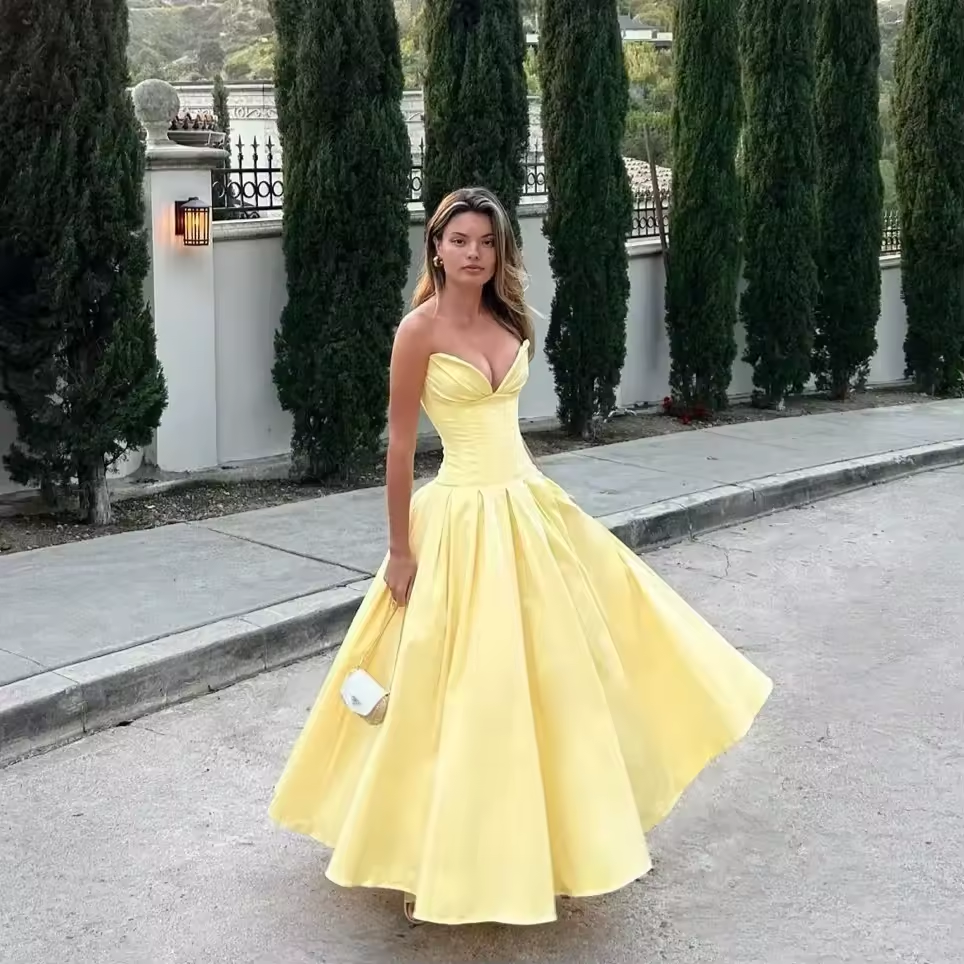 Robes moulantes d'été sans bretelles pour femmes, nouveautés, élégantes, pour occasions formelles, robes de soirée jaunes pour invités