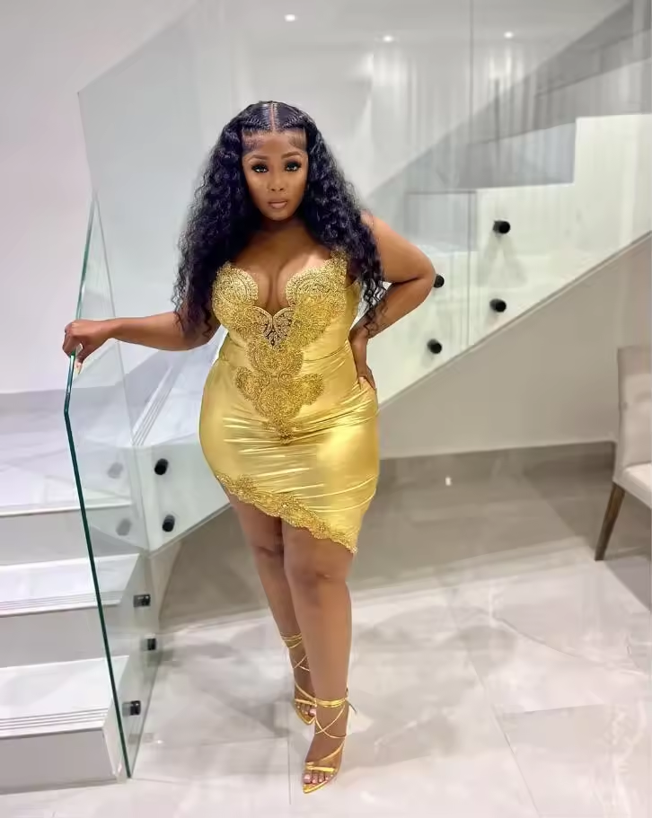 Sparkly Gold Mini Evening Cocktail Dresses for Black Girl Luxury Applique Lace Birthday Gala Dress vestido de festa customszied