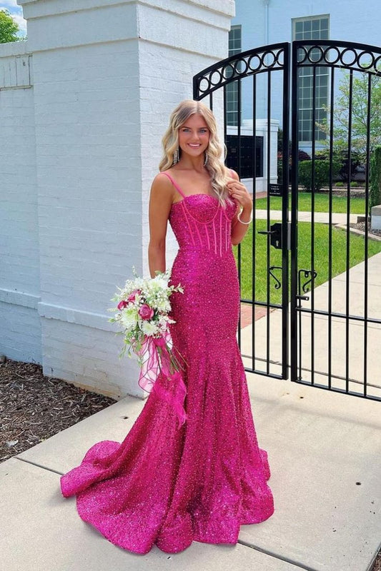 Tiffany Blue Sequin Mermaid Long Party Dress