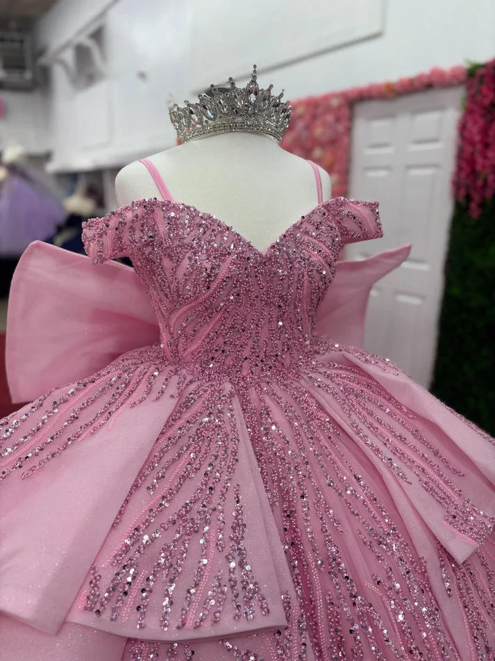 Ball Gown Tulle Lace Beaded Ruffles Pink Quinceanera Dresses for Sweet 16