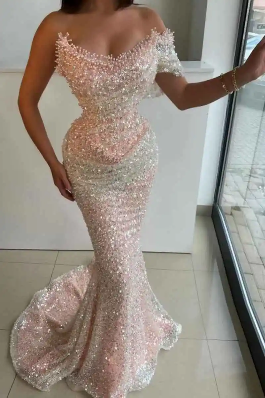 Bling Evening Dresses Mermaid Sleeveless With Full Crystals Sequins Floor-Length Plus Size Formal Occasion Dress Customized
