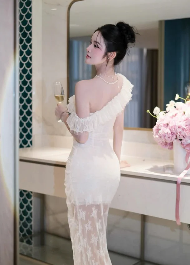 Classic Sheath Off the Shoulder Pink Lace Long Prom Dress Evening Dress