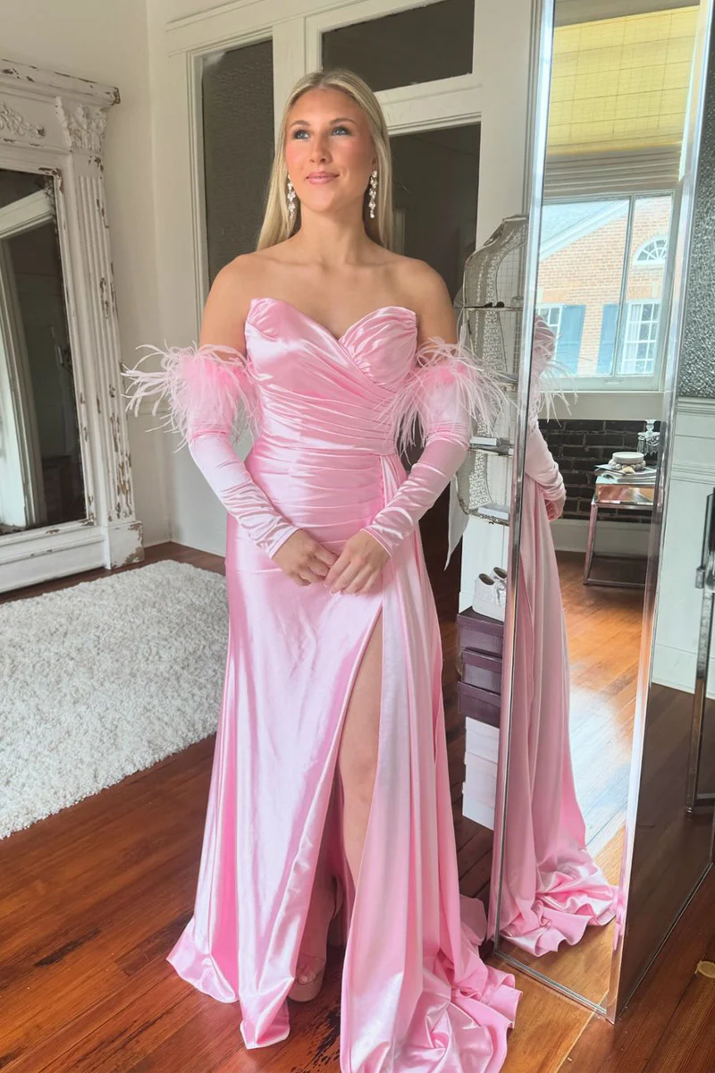 Cute Pink Strapless Satin Mermaid Long Prom Dresses