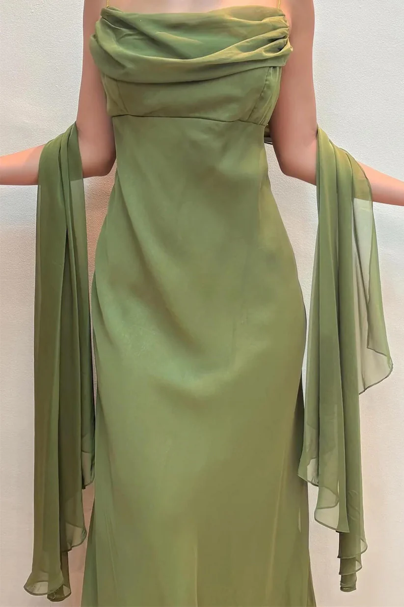 Elegant Bateau Pleated Chiffon Sage Green Prom Dress Party Dress
