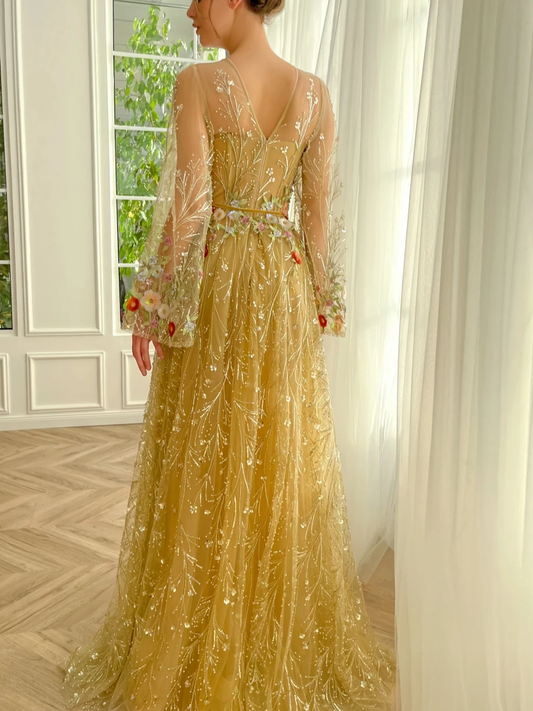 Flowers Pastoral Evening Dress Charming Sequins Pearls Cocktail Customized Gorgeous A Line Party Women Prom Gown