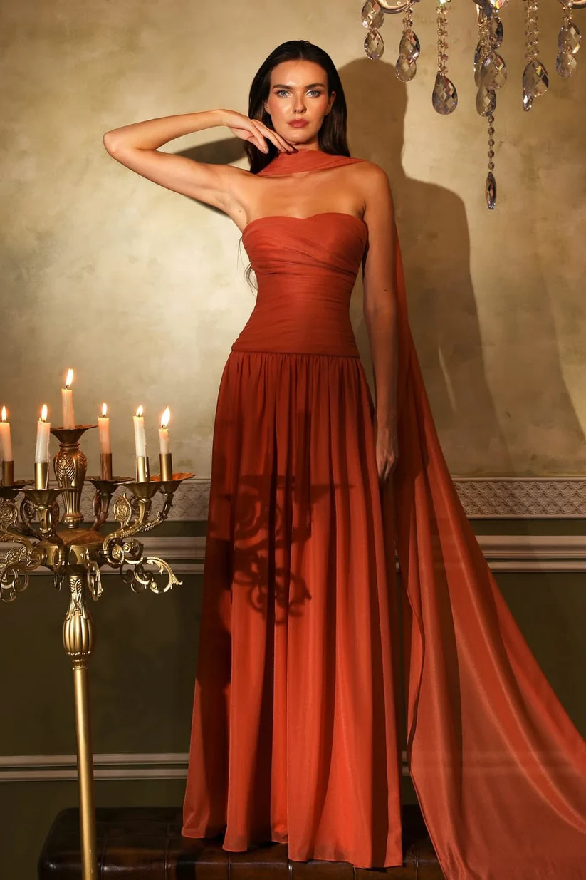 Glamorous Burnt Orange Sweetheart Strapless Sleeveless Chiffon Prom Dresses A-Line With Pleats