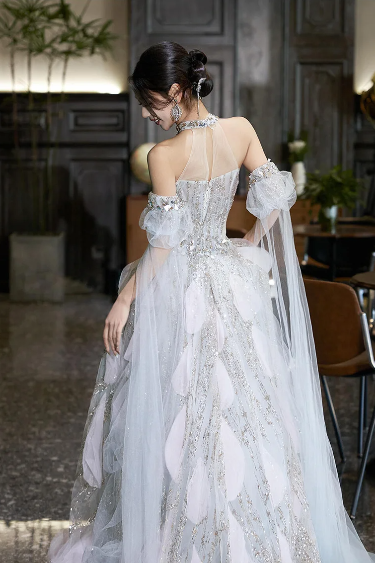 Glitter Evening Dresses Halter Party Dress High-end Shiny Prom Dress A-line Customized Birthday Party Dress