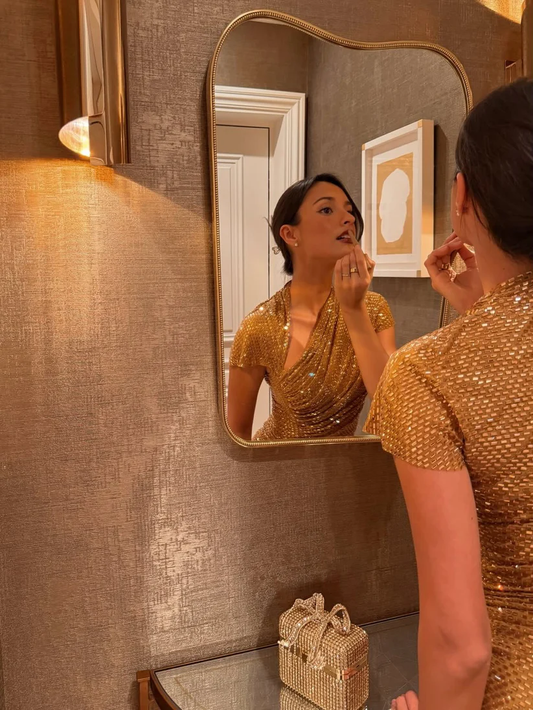 Glod Sleevless Mermaid Sequins Sparkle Prom Dress