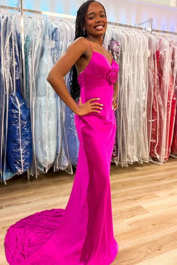 Mermaid Sweetheart Neck Spaghetti Straps Sleeveless Rose Prom Party Dress Evening Formal Gown Cocktail Dress with Train