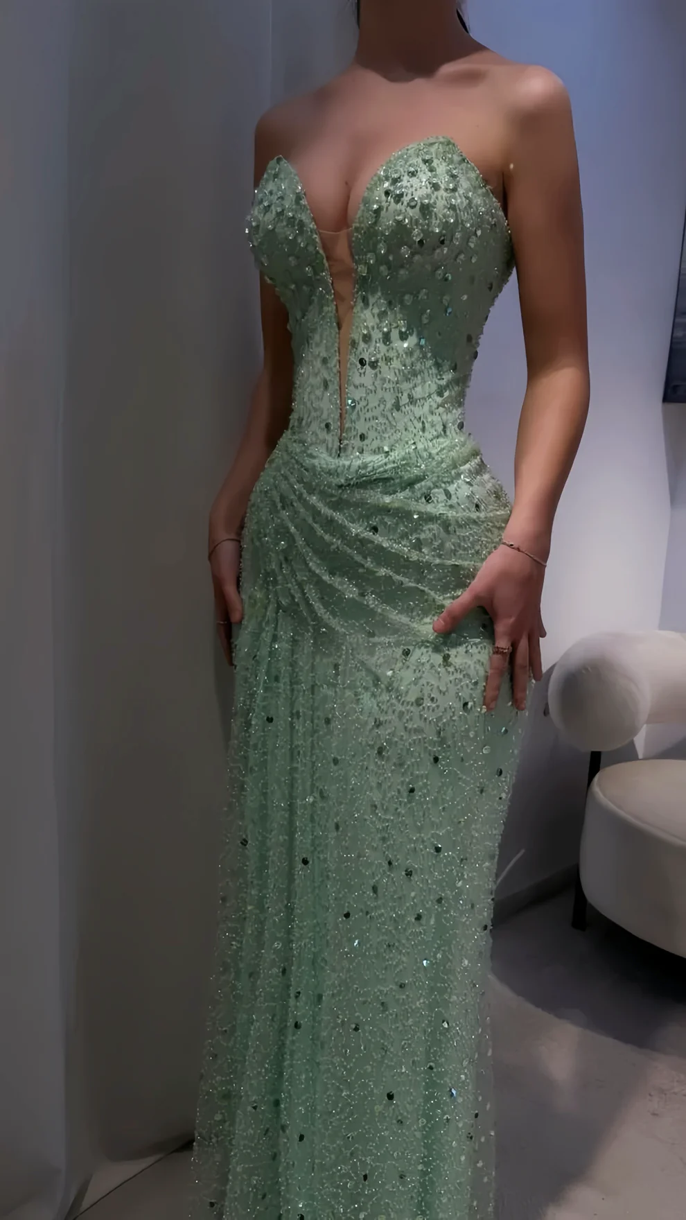 Mint Green Sequin Mermaid Prom Dresses Bodycon Evening Dress