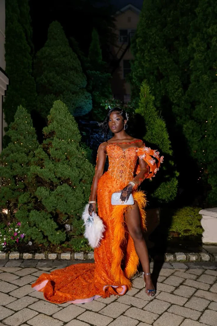 Modest Senior Prom Dresses High Schools Inspo Mermaid Orange Sequins S –  CHUMUSE