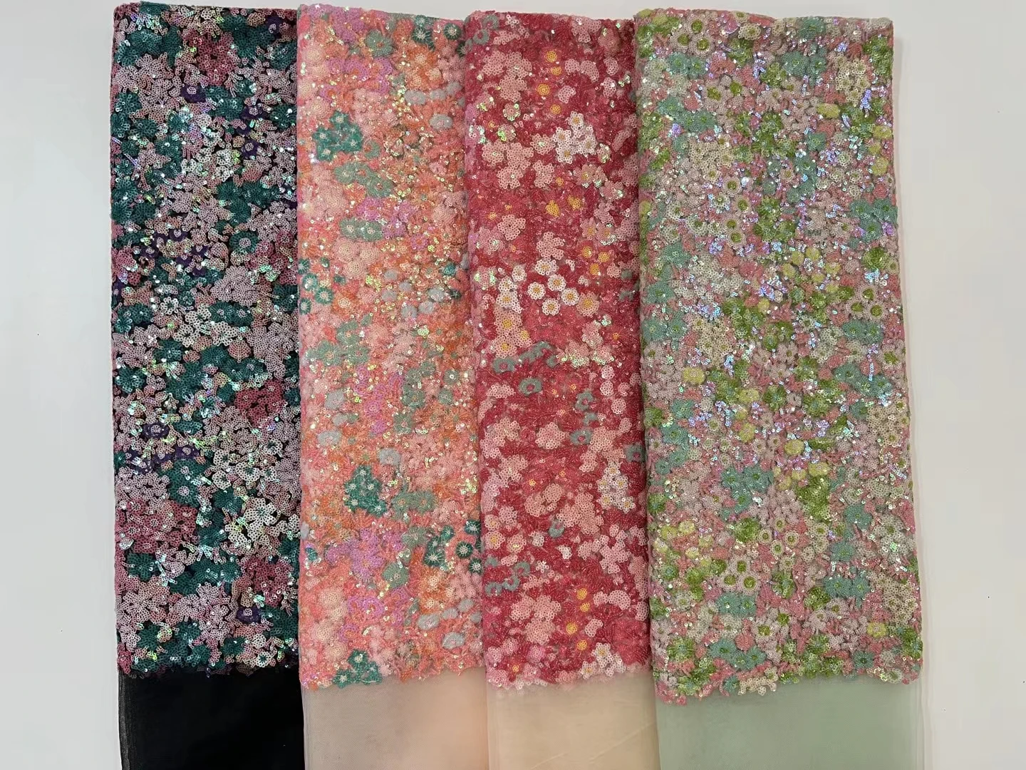 New Fashion Fabric French High Quality Handmade 3D Flowers Embroidery Net Lace With Sequins For Making Women Wedding Dress