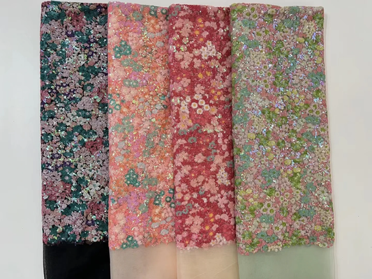 New Fashion Fabric French High Quality Handmade 3D Flowers Embroidery Net Lace With Sequins For Making Women Wedding Dress