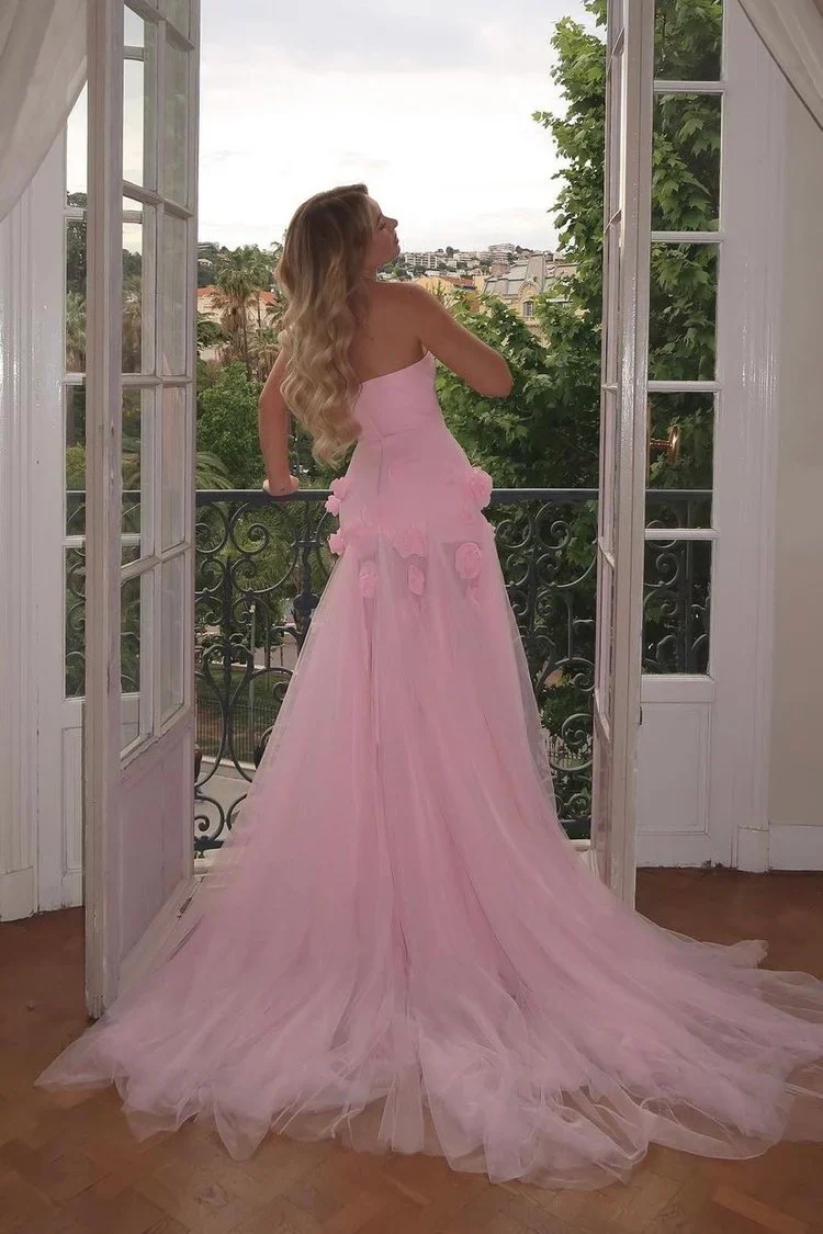 Pretty Sheath Sweetheart Pink Long Slit Prom Dresses Formal Evening Dress