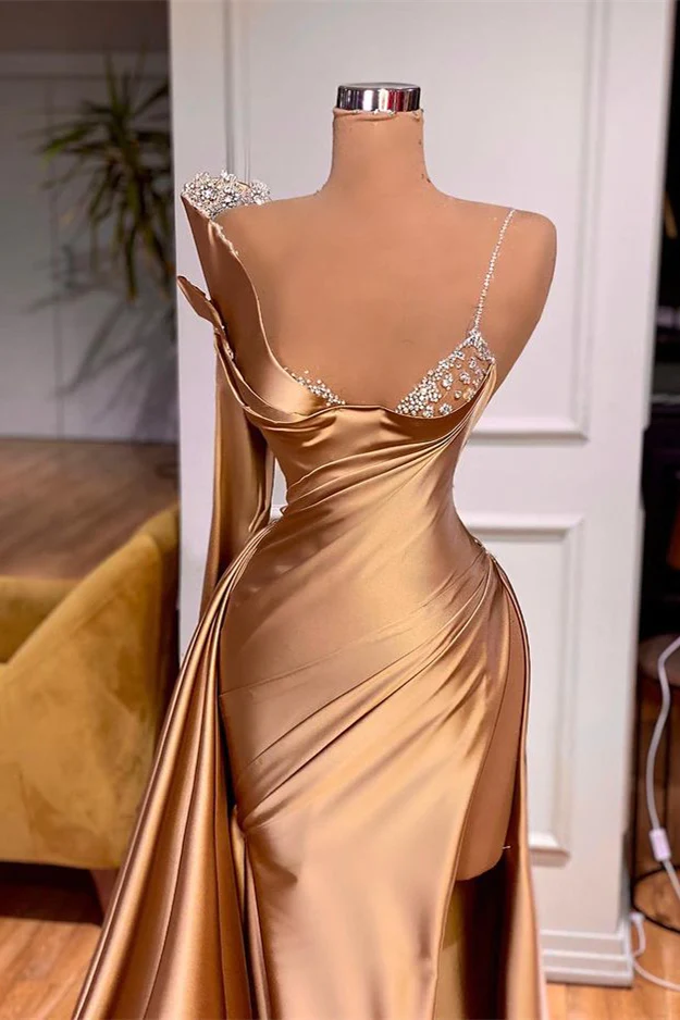 ROBE DE BAL SIRÈNE À UNE ÉPAULE ET MANCHES LONGUES FENDUE AVEC PERLES