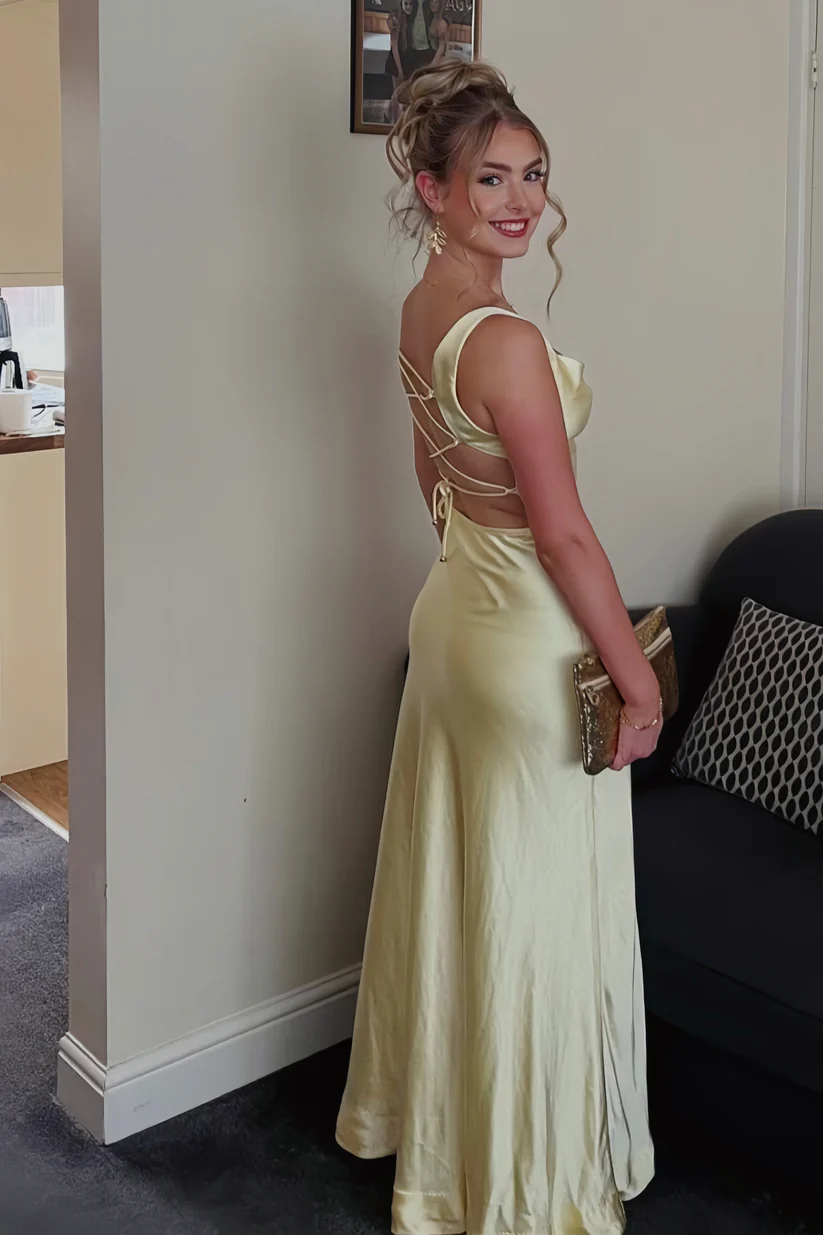 Red Wide Straps Side Slit Long Dress