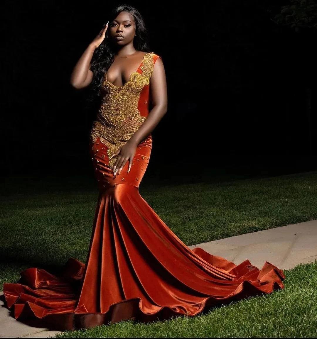 Vestidos de fiesta de lujo de sirena naranja 2025 con cuentas y cristales, vestidos de noche formales para fiestas, segundas recepciones, cumpleaños, compromisos, personalizados.