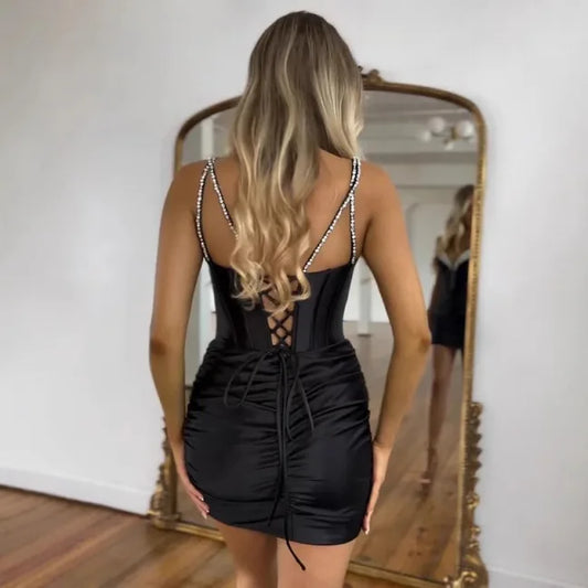 Sexy Sheath Short Cocktail Party Dress V Neck Satin Sleeveless Sequin Prom Gown Sparkle Homecoming Dresses 2025 Free Customized