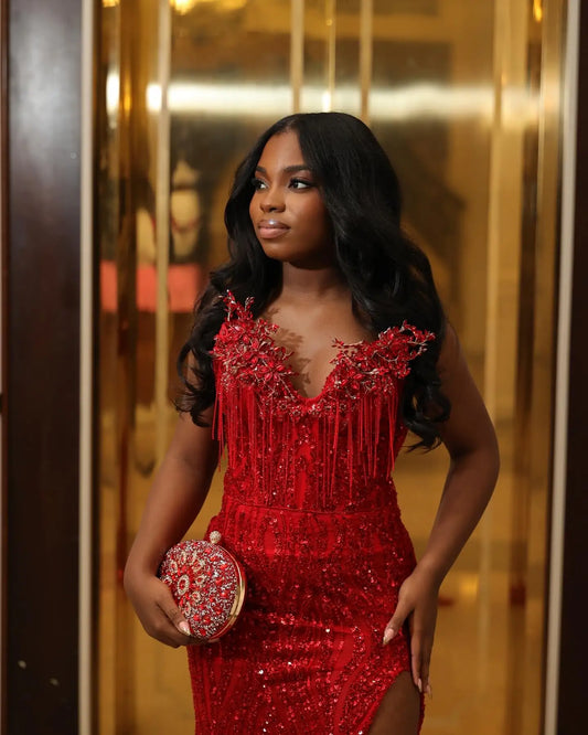 African Sparkle Beading Birthday Dress Black Girls Wedding Party Dresses Photoshoot Bridal Dress Aso Ebi Wedding Reception Dress