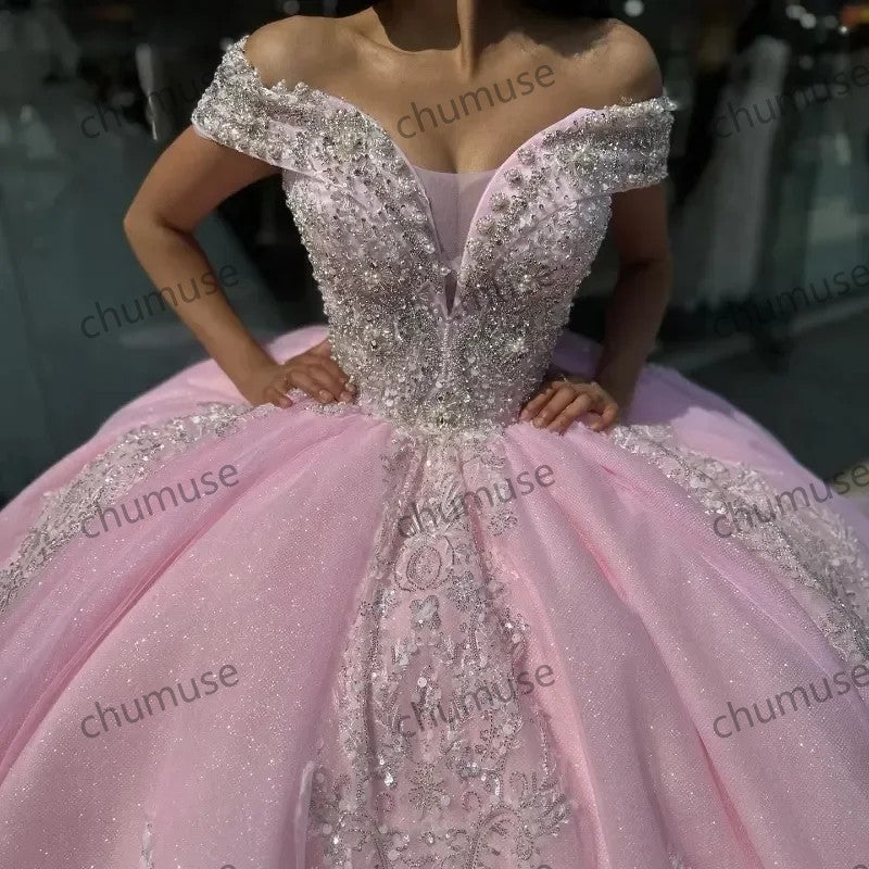 Vestidos de 15 anos com apliques de contas e apliques de quinceanera rosa México, doce aniversário de princesa