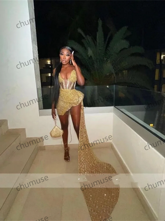 Vestido curto de baile dourado com decote em coração para meninas negras, vestidos de festa de aniversário com cadarço