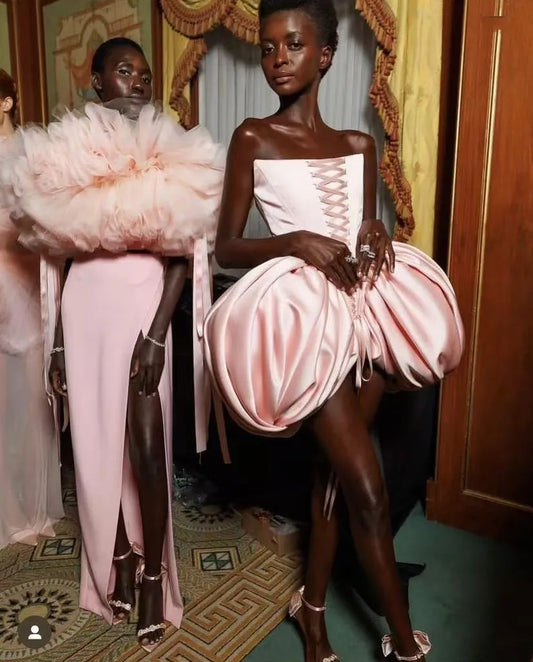 Chic Bubble Women Dresses Lace Up Corset Strapless Mini Dress Off Shoulder Sexy Pink Short Prom Gowns boe Knee Length Draped