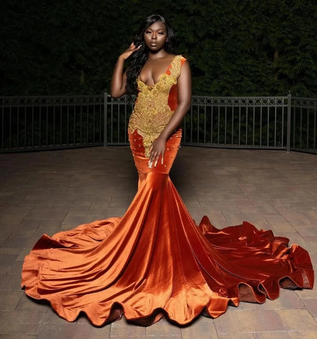 Vestidos de fiesta de lujo de sirena naranja 2025 con cuentas y cristales, vestidos de noche formales para fiestas, segundas recepciones, cumpleaños, compromisos, personalizados.