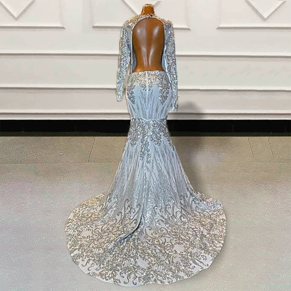 Robe de soirée longue sirène à paillettes scintillantes et perles pour remise de diplôme, robe de soirée sexy en maille transparente avec fente