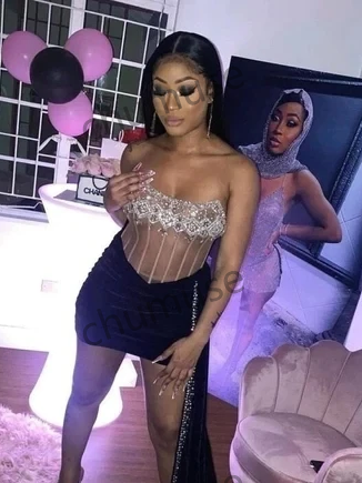 Sexy Sheer See Through African Cocktail Dresses Black Beaded Birthday Party Gowns