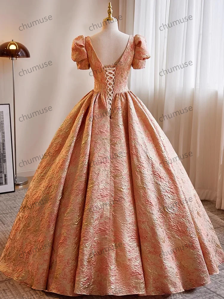 Customized Formal Prom Dress Retro Beading Pearls Square Collar Puff Sleeve Ball Gown Elegant Women Long Banquet Party Dress