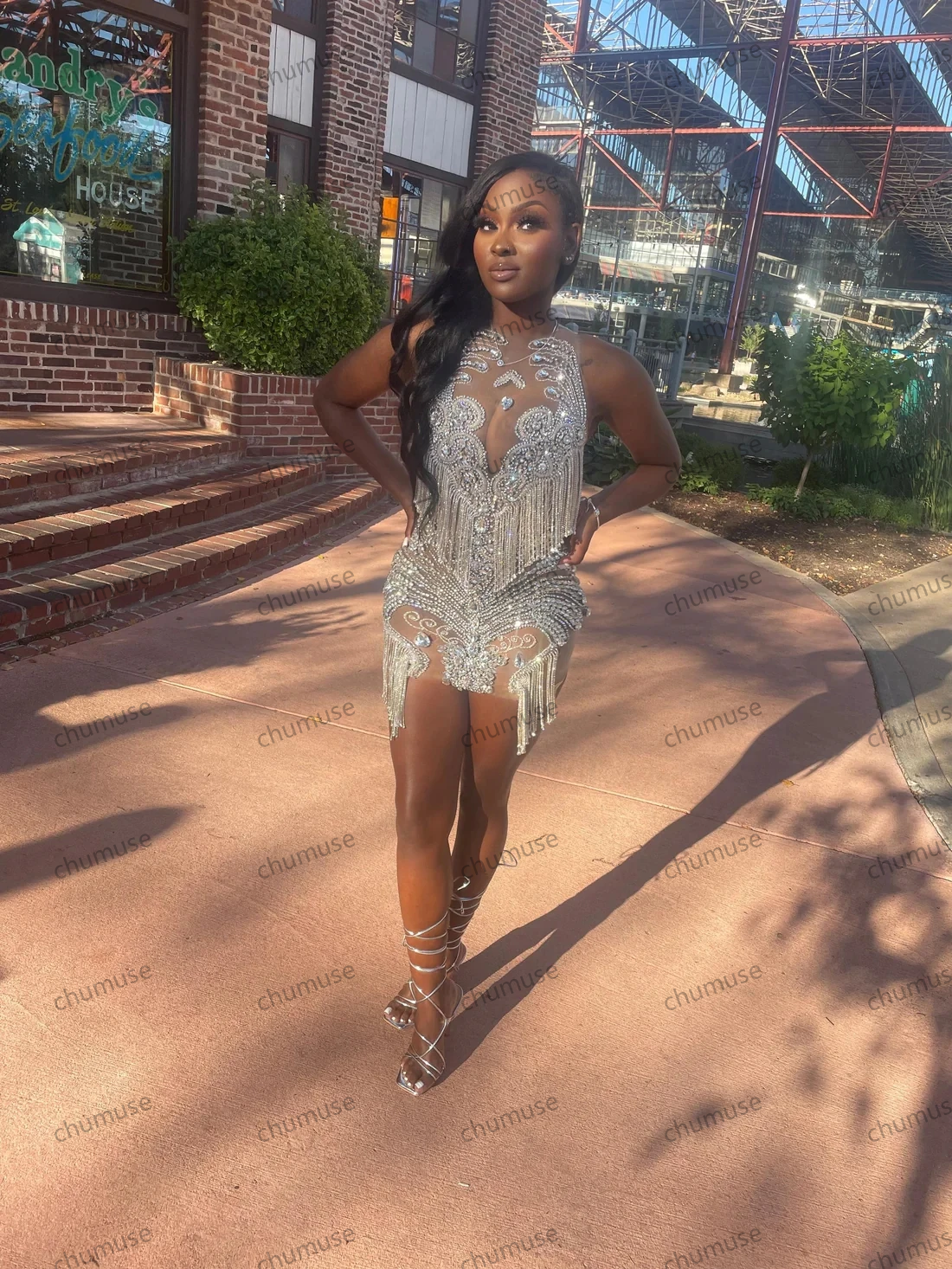 Robe de bal courte argentée et transparente en diamant, tenue de fête d'anniversaire noire pour filles, mini-robe de cocktail africaine, tenue de bal personnalisée