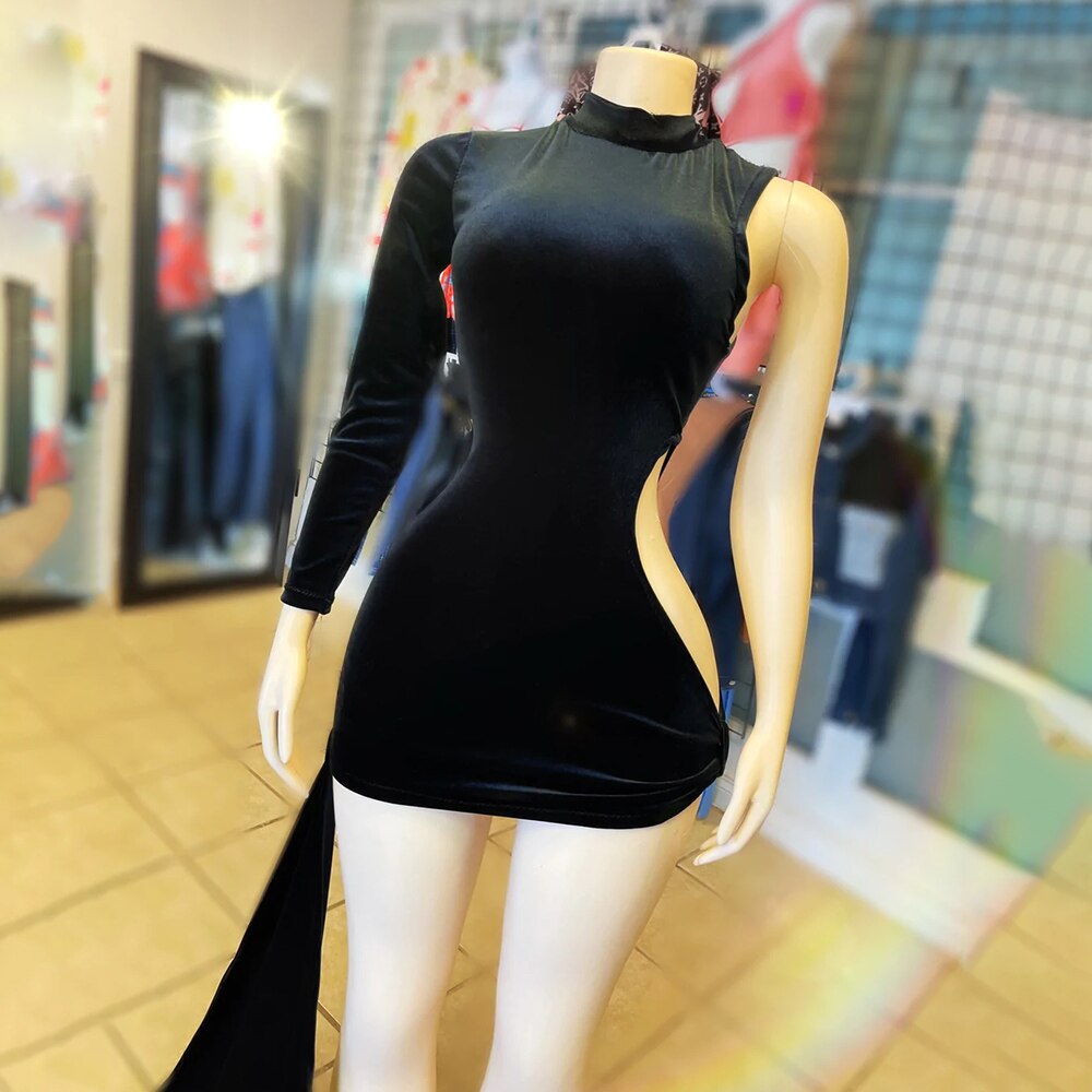Robe de bal courte en velours noir sexy pour filles, pour fête d'anniversaire, simple, manches longues, mini robe de cocktail sur mesure