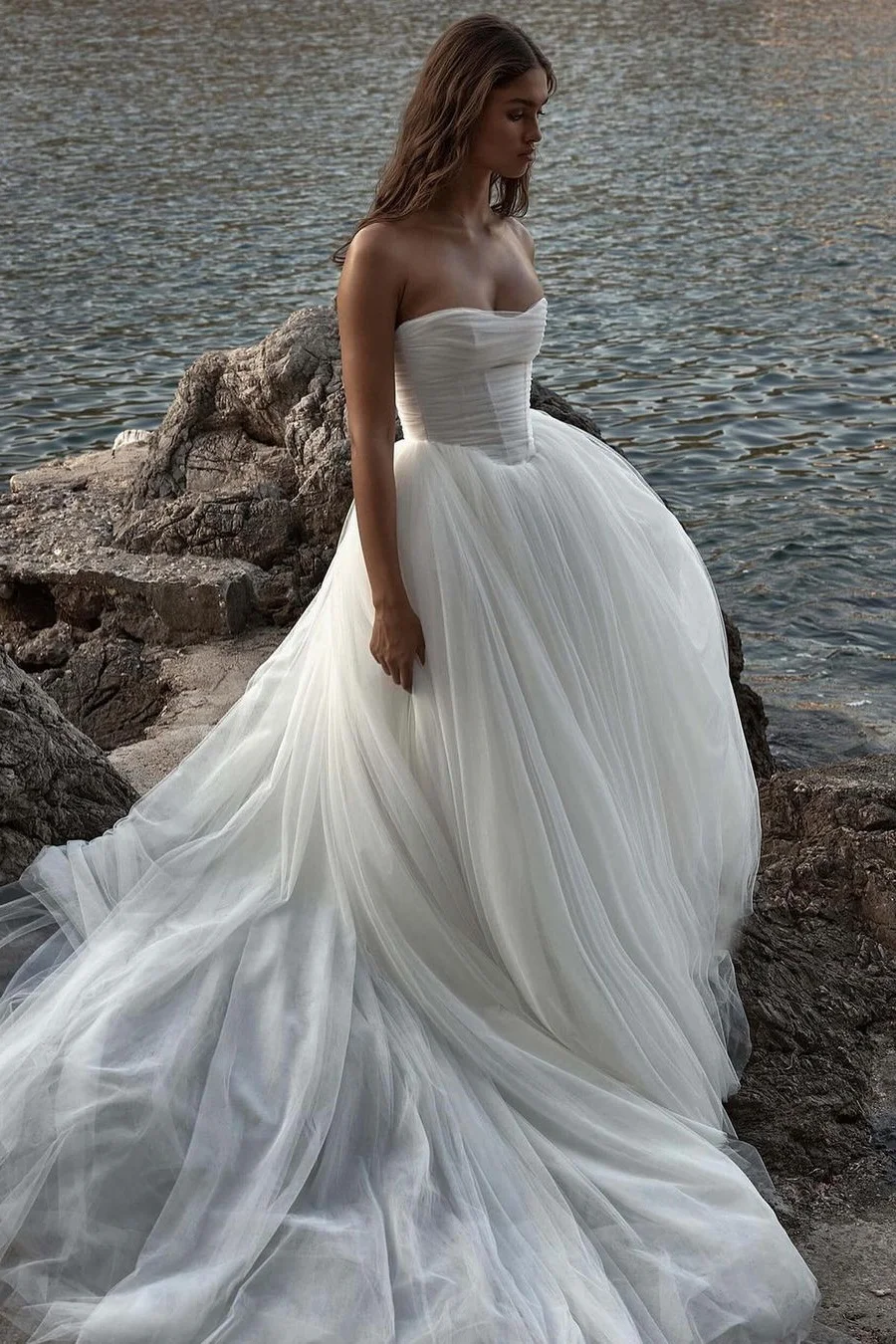 Sleeveless Strapless A-Line Wedding Dress