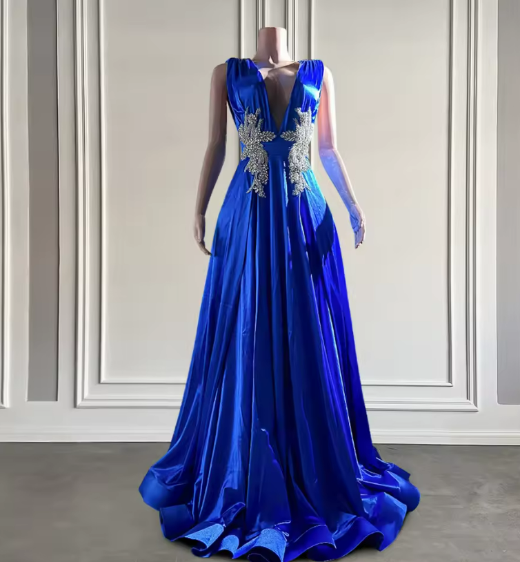Vintage Royal Blue A-line Women Evening Dresses V Neck Sleeveless Elegant Long Cocktail Party Prom Gowns 2025 Customized