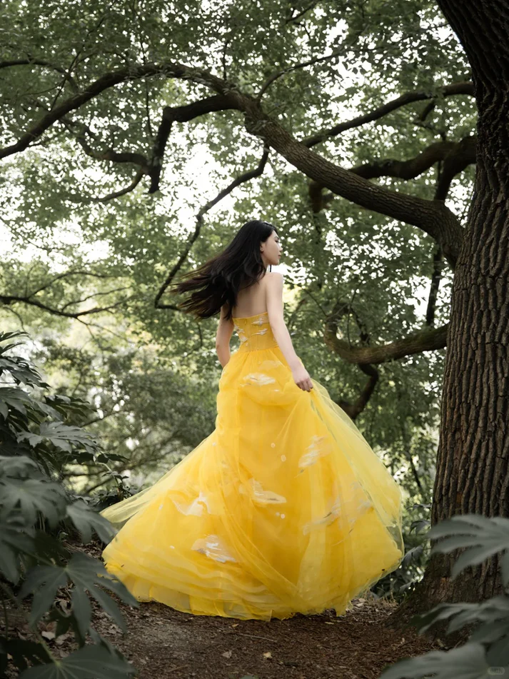 Yellow A Line Strapless White Appliques Tulle Long Prom Dress Party Dress