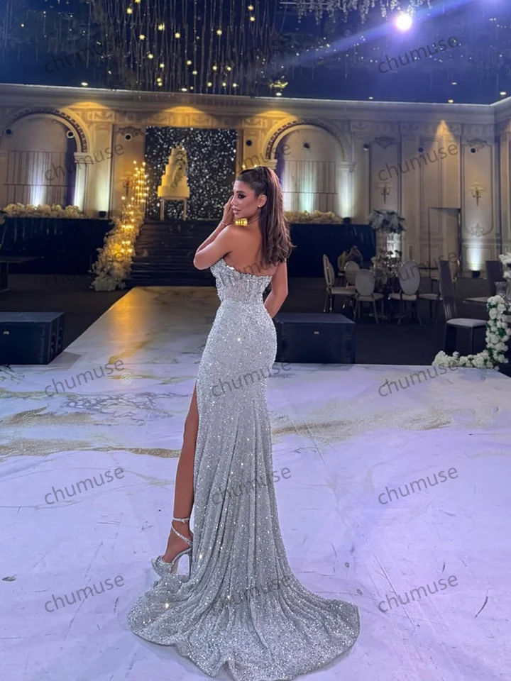 Glittering Sleeveless Tube Top Sexy Style Custom-Made Prom Dress