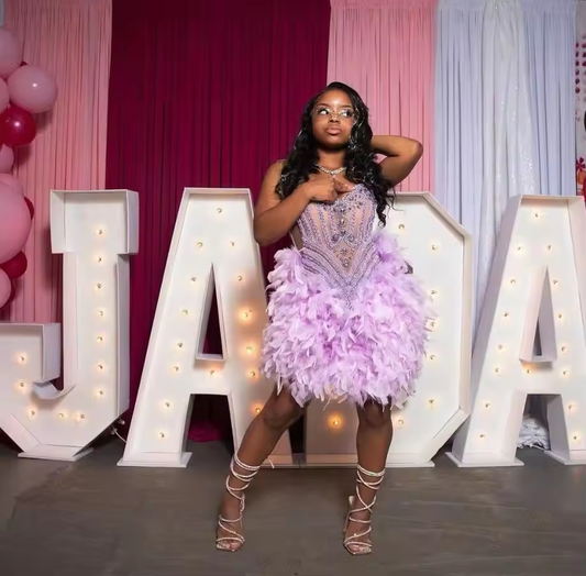 Lavender Short Prom Birthday Dresses Luxury Sparkly Diamond Crystal Feather Sheer Mesh Black Cocktail Homecoming Gown customsize