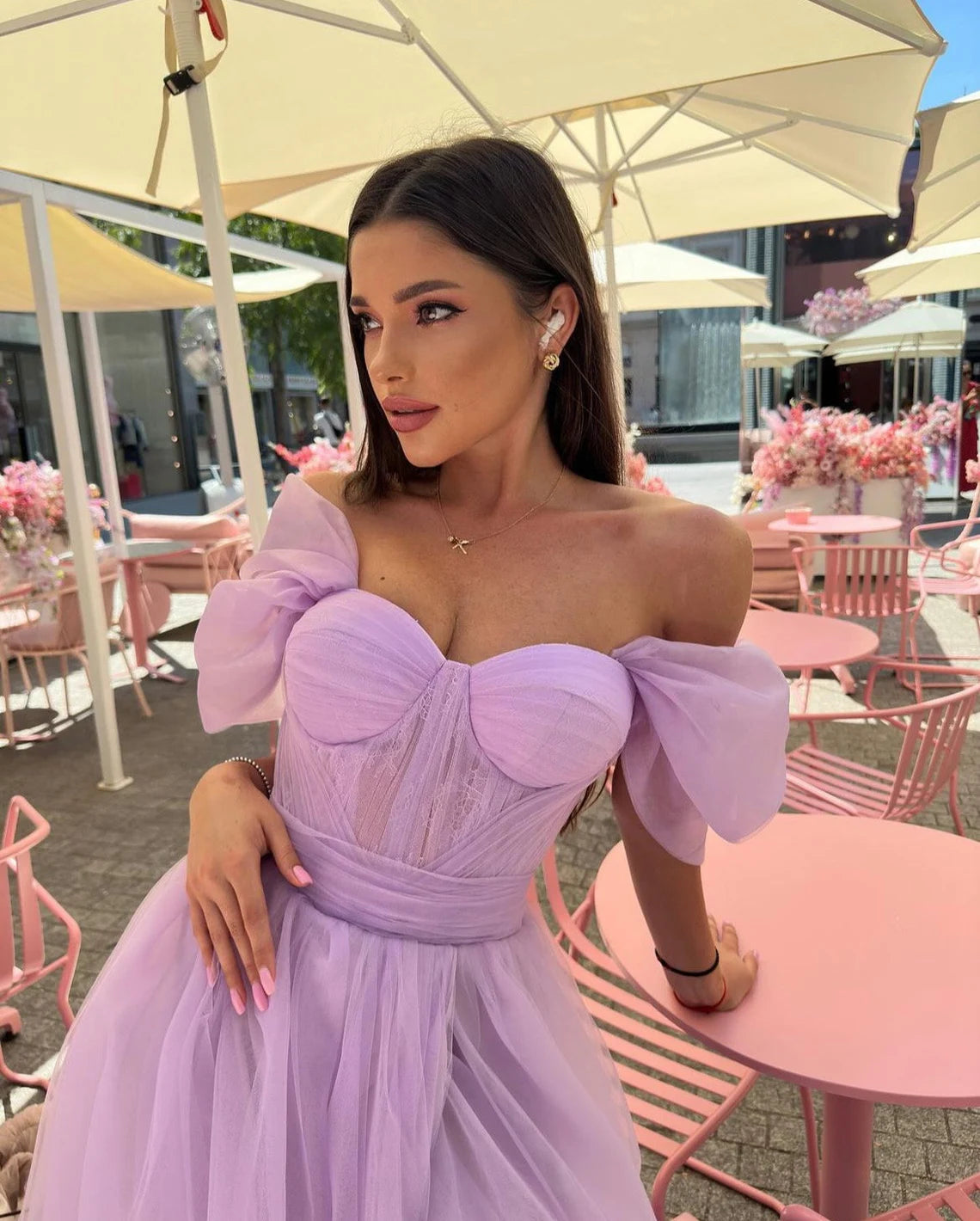 Lavender Off Shoulder prom gown, Thigh Slit prom Dress, tulle evening Dress, Bridesmaid Dress or Graduation Dress, ball gown, Bridesmaid